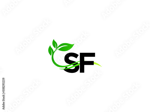 Modern SF Logo Icon, Letter Sf fs Green Leaf Logo Icon Vector Tree