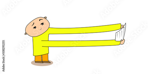 A man with poor eyesightvtries to read the text on his outstretched hands.
