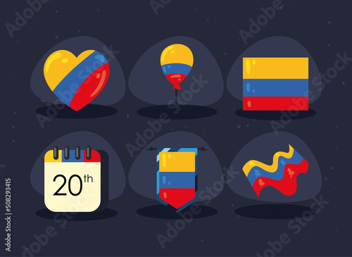 six flat colombian icons