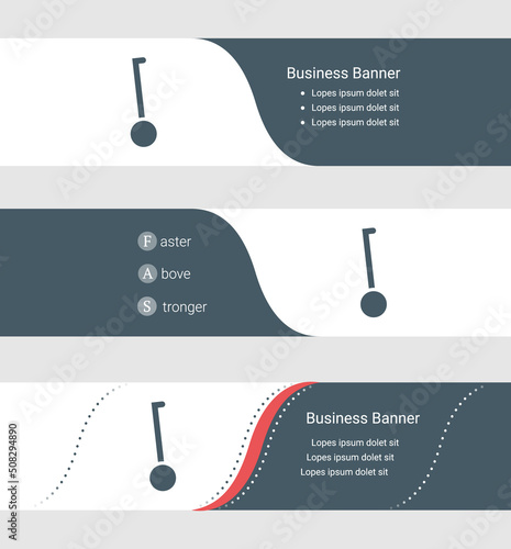 Set of blue grey banner, horizontal business banner templates. Banners with template for text and gyroscooter. Classic and modern style. Vector illustration on grey background