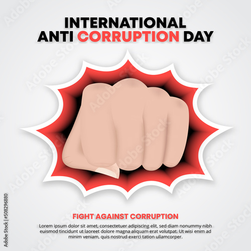 International anti corruption day banner with a hand punch for fighting against corruption