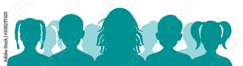 Group of children close-up, silhouette. Vector illustration