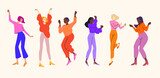 Dancing girls isolated on white background. Dance party illustration