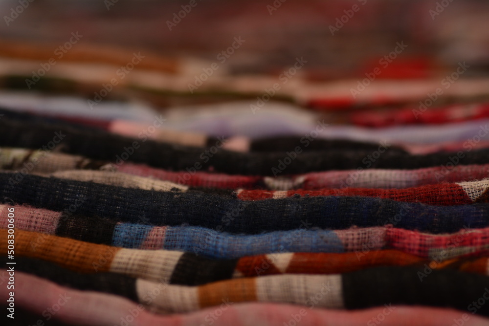 Fototapeta premium Multicolored fabrics and patterns on the market