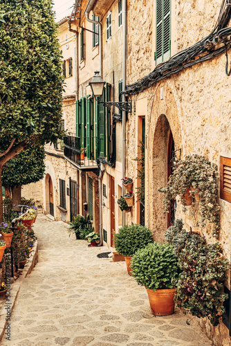 Fototapeta Naklejka Na Ścianę i Meble -  View of the ancient streets of Valldemossa. old stone houses
