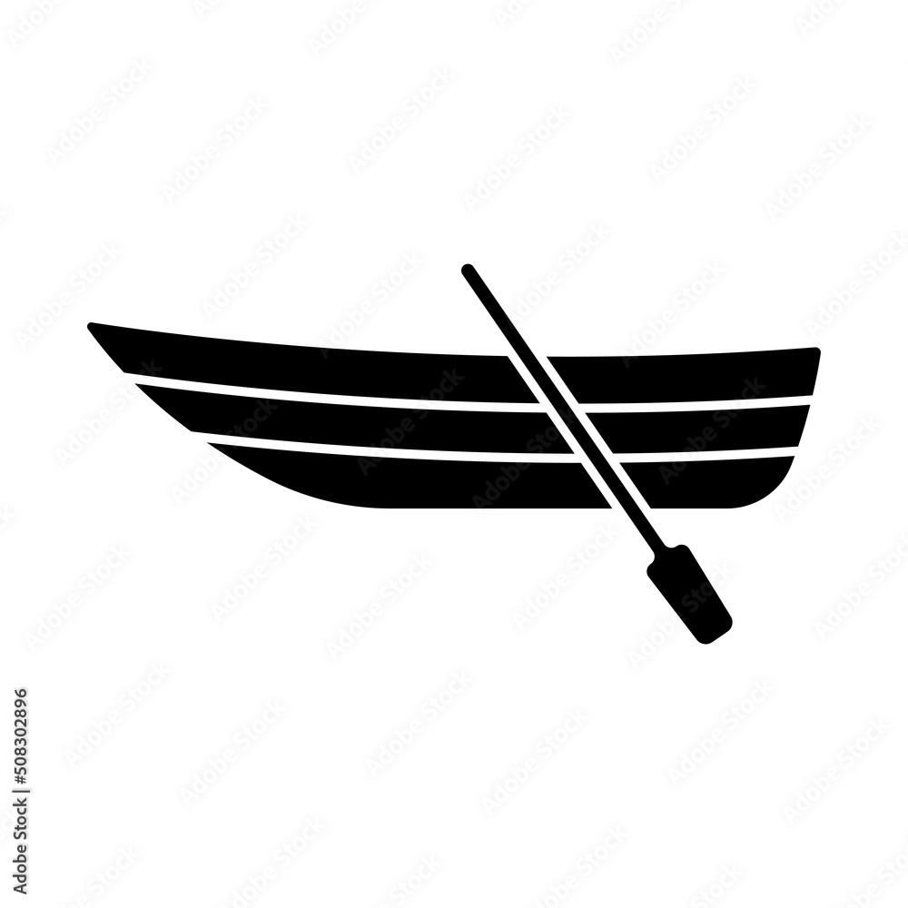 Boat with oars icon. Black silhouette. Side view. Vector simple flat graphic illustration. Isolated object on a white background. Isolate. Boat with oars icon. Black silhouette. Side view. Vector simple flat graphic illustration. Isolated object on a white background. Isolate.