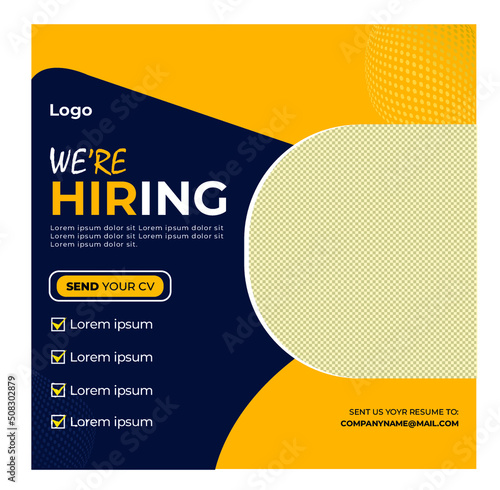 We are hiring job vacancy square banner or social media post photo