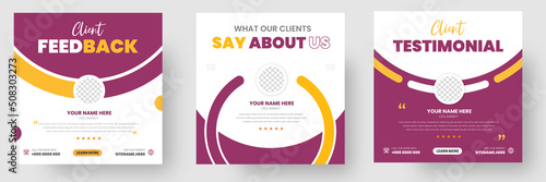 Customer feedback testimonial social media post web banner template. client testimonials social media post banner design template with red color