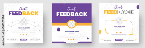 Customer feedback testimonial social media post web banner template. client testimonials social media post banner design template with blue color
