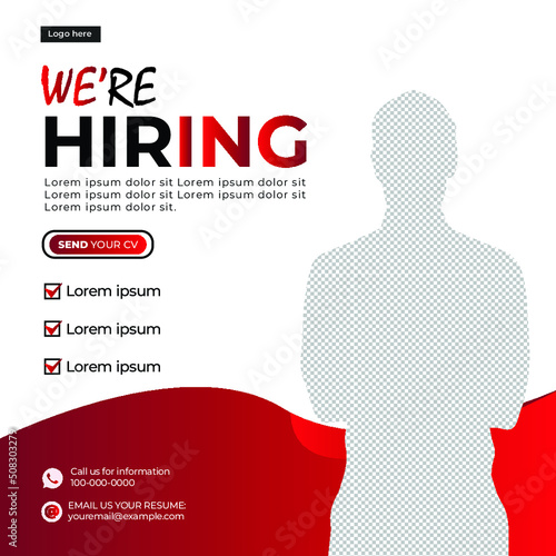 We are hiring job vacancy square banner or social media post photo