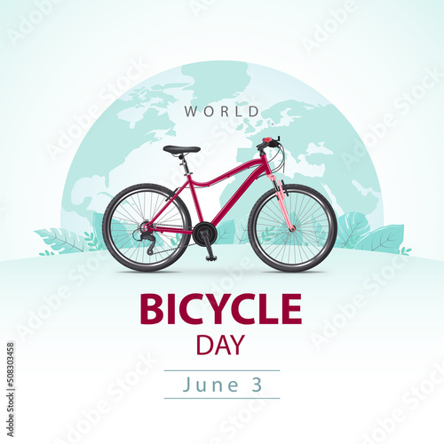 World Bicycle Day on the background of a globe with a bike and leaves