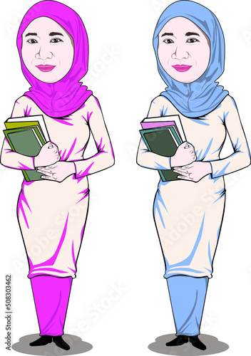 A woman in hijab is holding a book