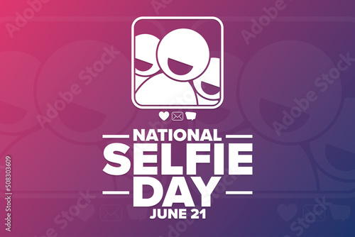 National Selfie Day. June 21. Holiday concept. Template for background, banner, card, poster with text inscription. Vector EPS10 illustration.