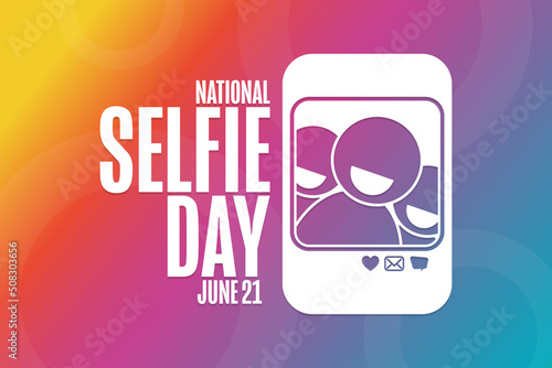 National Selfie Day. June 21. Holiday concept. Template for background, banner, card, poster with text inscription. Vector EPS10 illustration.