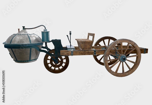 The world's first automobile, the Cagnot steam cart, right side view