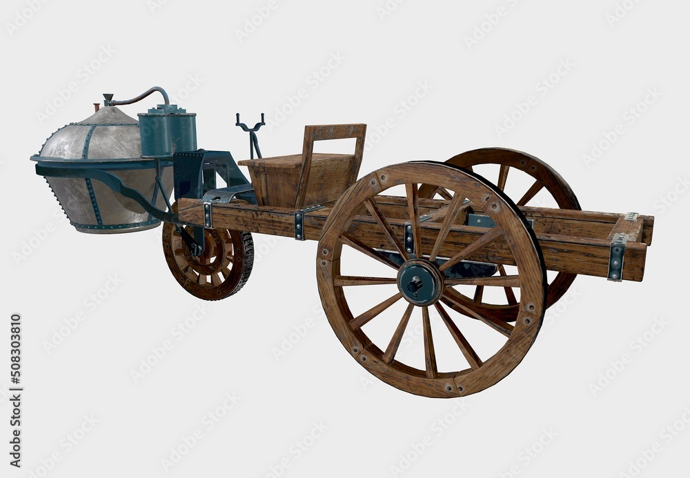 The world's first car, Kagnot's steam cart, rear right side view