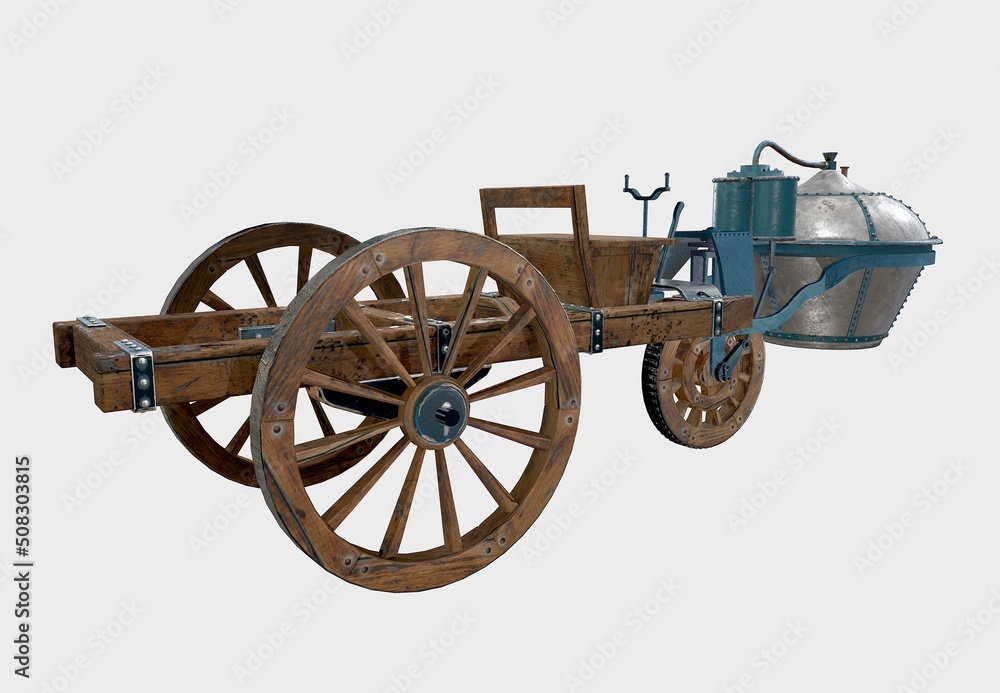 Fototapeta premium The world's first car, Kagnot's steam cart, side rear left view