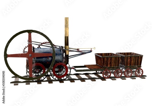 Bild auf Leinwand The world's first steam locomotive Treywick, England, right view