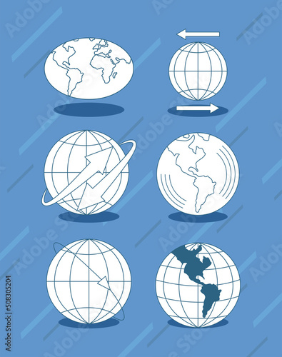 flat blue globes set