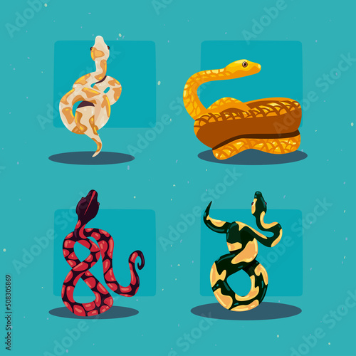flat colored snakes set