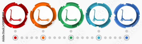 Scooter, sport concept vector icon set, modern design abstract web buttons in 5 color options, infographic template for webdesign and mobile apps
