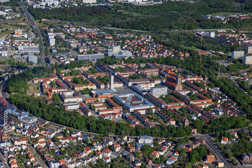 Neubrandenburg, historische Altstadt, Uebersicht, Mecklenburg-Vorpommern, Deutschland, Luftaufnahme aus dem Flugzeug 
