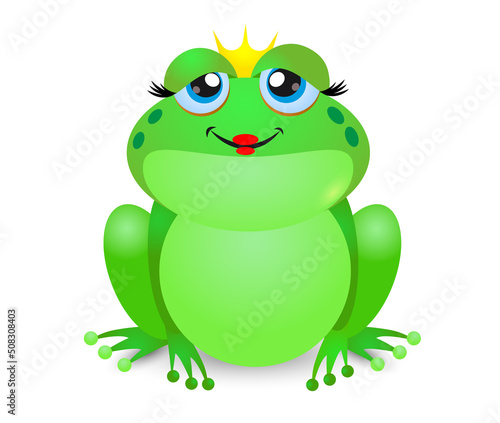 Cute cartoon character of Princess frog with golden crown. Cartoon vector illustration.