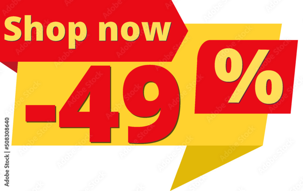 49% off, shop now (yellow speech bubble design with red discount banner) 49% off, shop now (yellow speech bubble design with red discount banner)