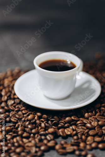 Flat white coffee and beans © ALEXSTUDIO