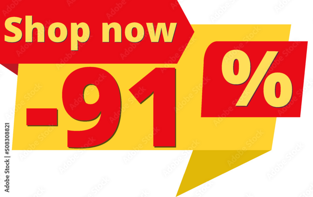 91% off, shop now (yellow speech bubble design with red discount banner) 91% off, shop now (yellow speech bubble design with red discount banner)