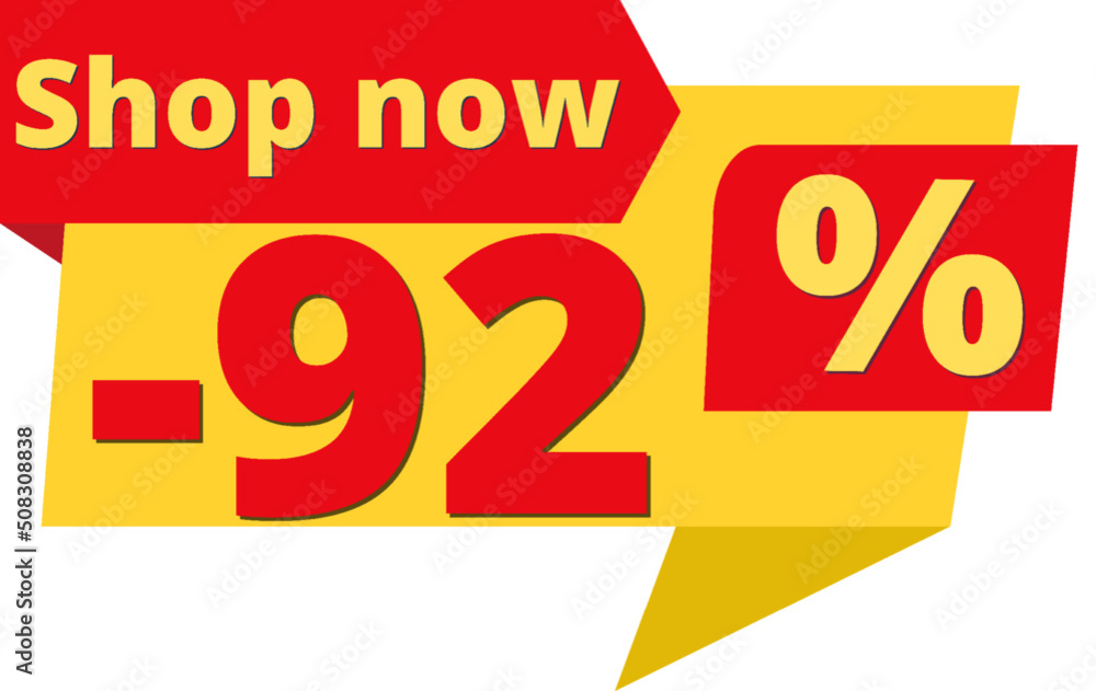 92% off, shop now (yellow speech bubble design with red discount banner) 92% off, shop now (yellow speech bubble design with red discount banner)