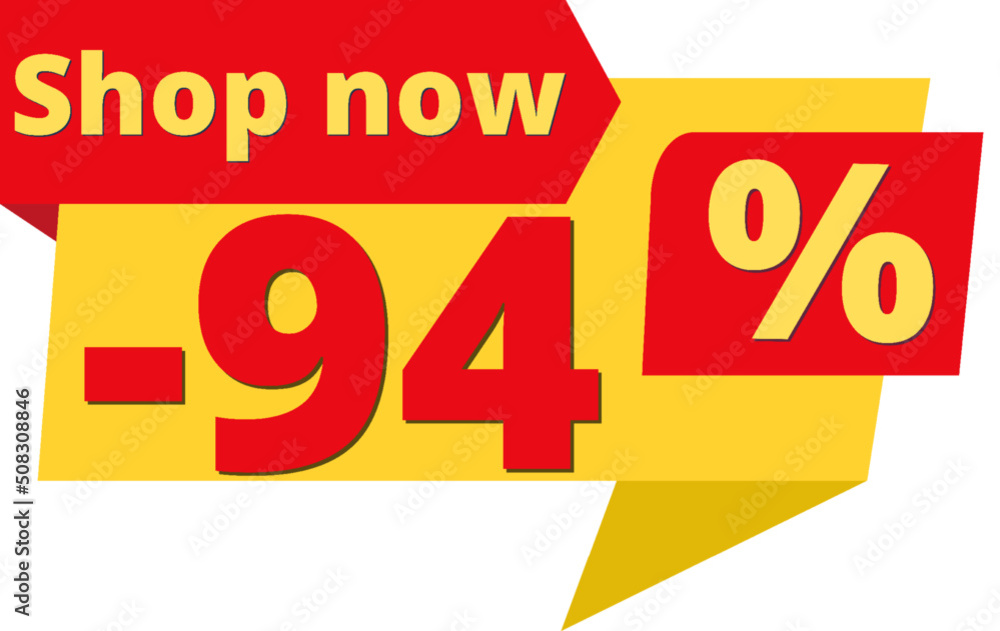 94% off, shop now (yellow speech bubble design with red discount banner) 94% off, shop now (yellow speech bubble design with red discount banner)