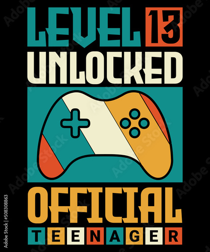 13th Birthday Shirt Level 13 Unlocked Official Teenager Video Gamer Vintage Controller T-Shirt