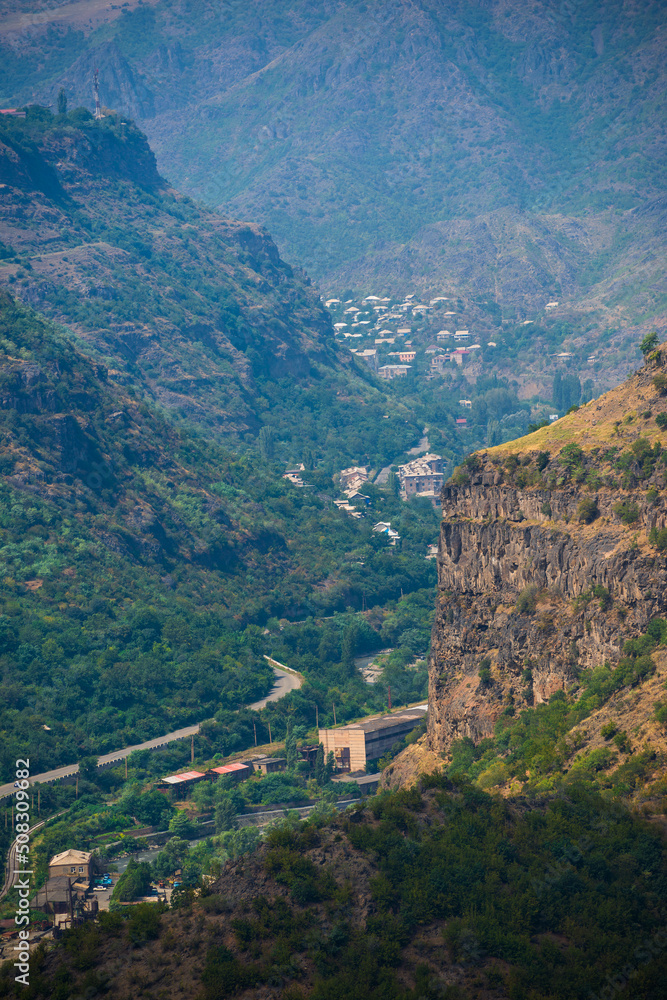 Fototapeta premium View from above on town Alaverdi, Armenia