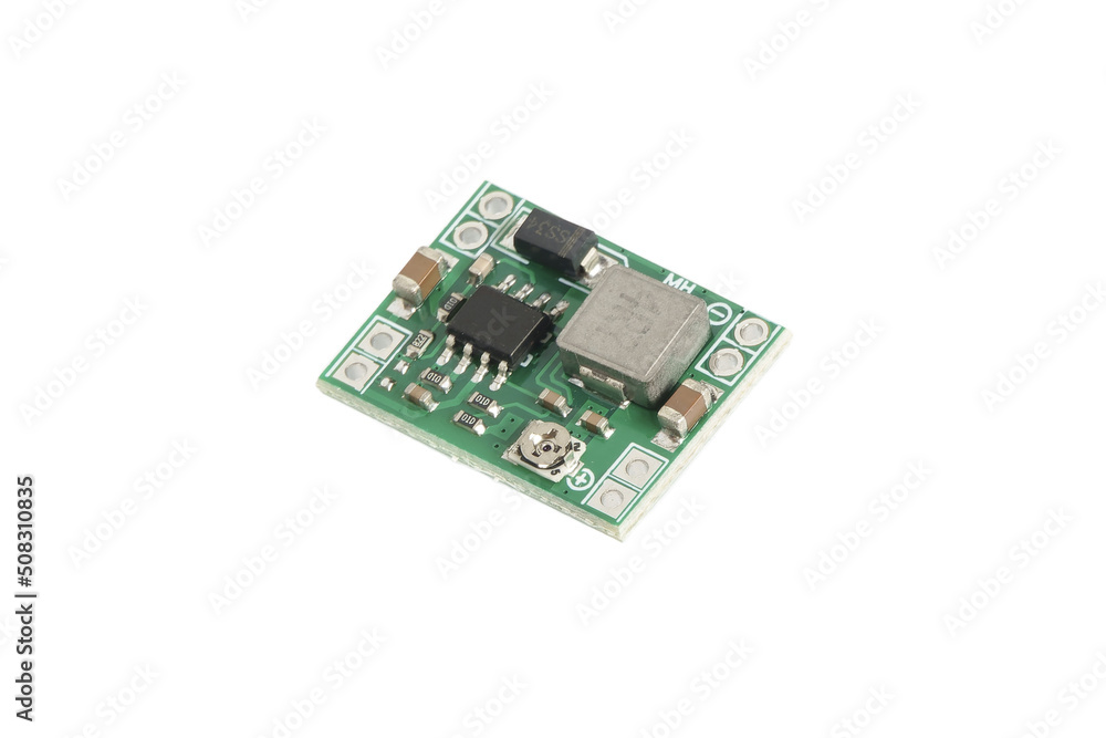 DC step-down transformer module isolated on white background DC step-down transformer module isolated on white background