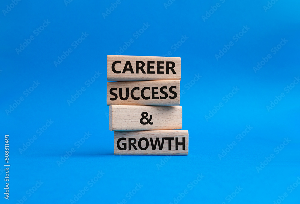 Career success and growth symbol. Wooden blocks with words Career success and growth. Beautiful blue background. Business and Career success and growth concept. Copy space. Career success and growth symbol. Wooden blocks with words Career success and growth. Beautiful blue background. Business and Career success and growth concept. Copy space.