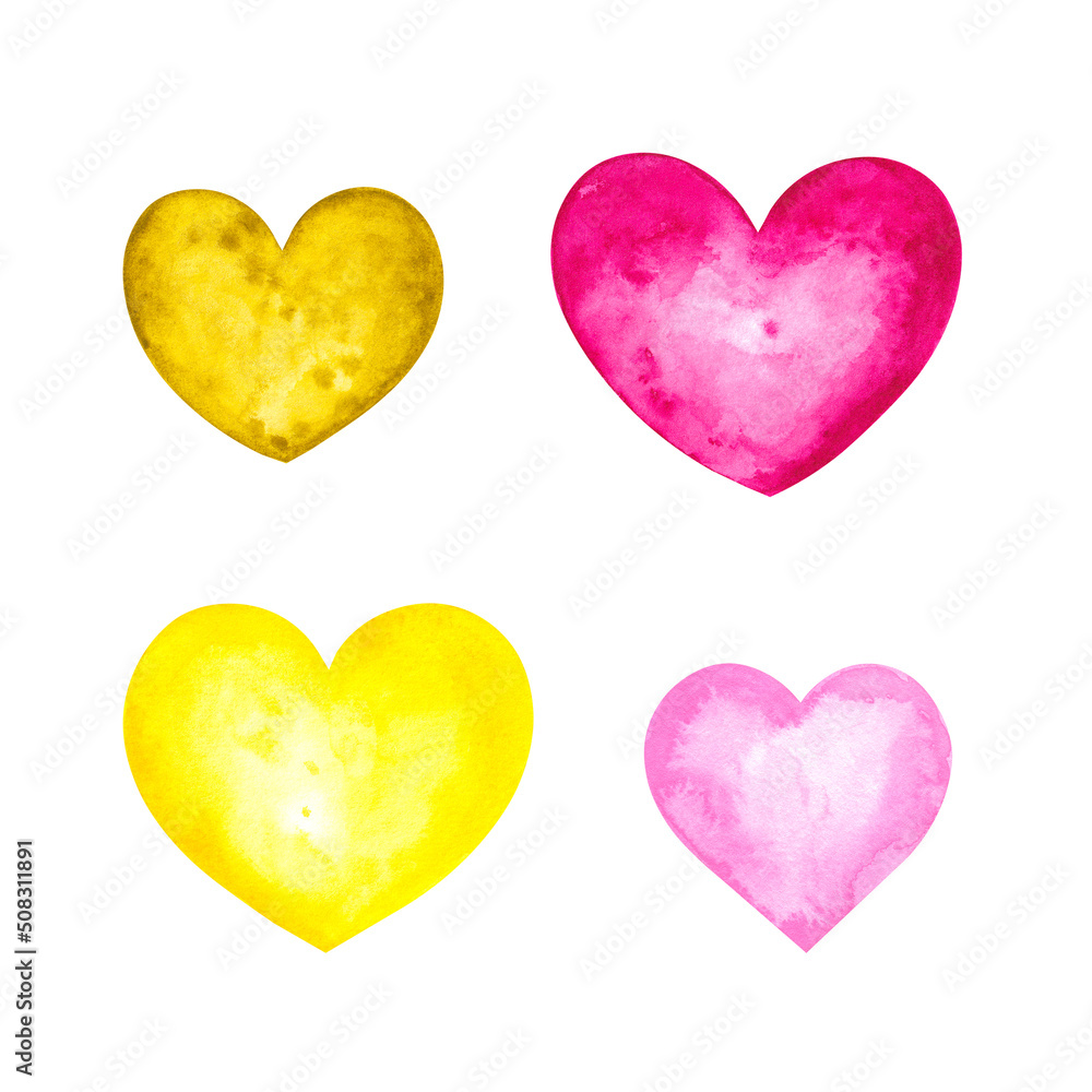 Watercolor set of hearts