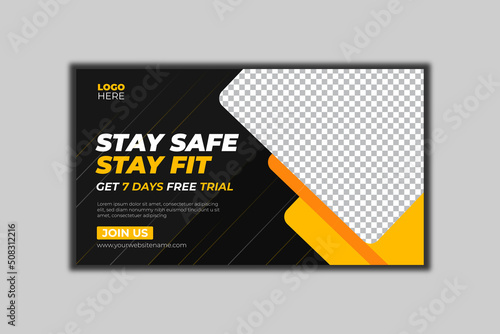 Fitness Gym Web Banner or Social Media Cover or Youtube Thumbnail Template Design