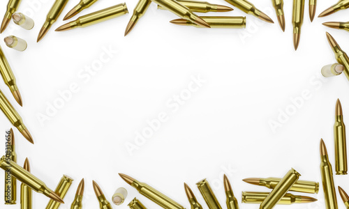 3d render illustration of a rifle ammunition on white background