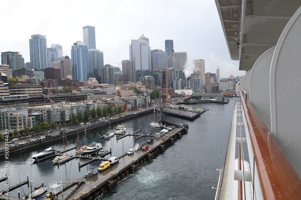City view of seattle from Norwegian encore cruise ship