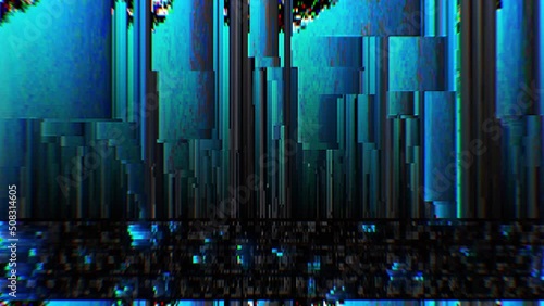 Artificial intelligence grid numbers glitch glowing effect cyberspace big data bad signal