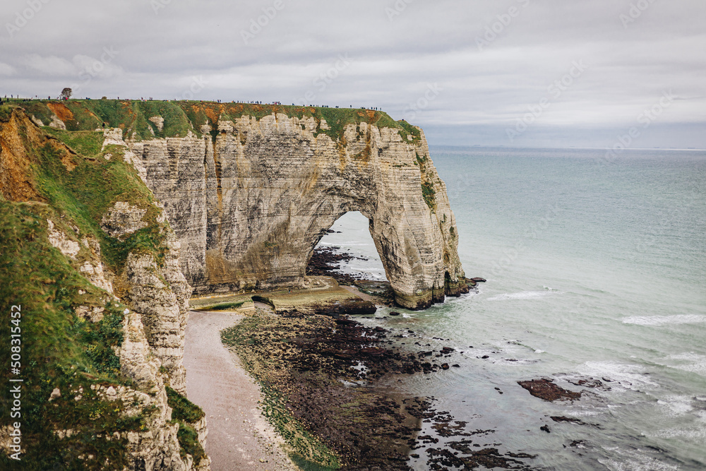 Etretat, France 01-06-2022: the etretat cliff during spring