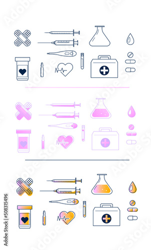 line web icon set vector illustration icons doctor  ambulance  cardiology  hospital on white background