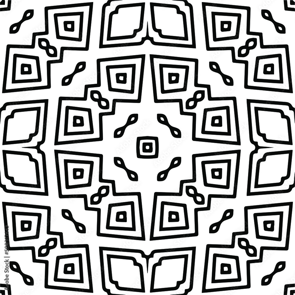 Abstract background with black and white mandala. Line art.Unique geometric vector swatch. Perfect for site backdrop, wrapping paper, wallpaper, textile and surface design. 