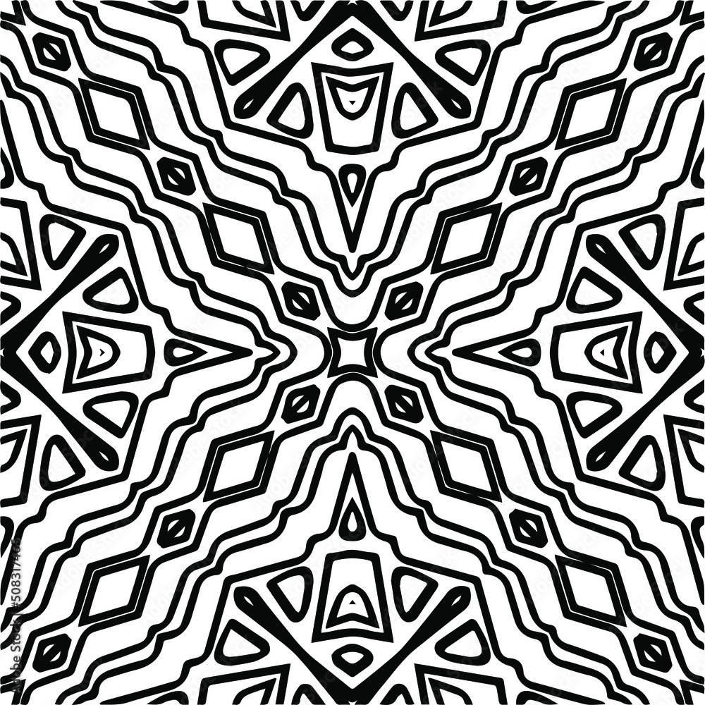 Abstract background with black and white mandala. Line art.Unique geometric vector swatch. Perfect for site backdrop, wrapping paper, wallpaper, textile and surface design. Abstract background with black and white mandala. Line art.Unique geometric vector swatch. Perfect for site backdrop, wrapping paper, wallpaper, textile and surface design.