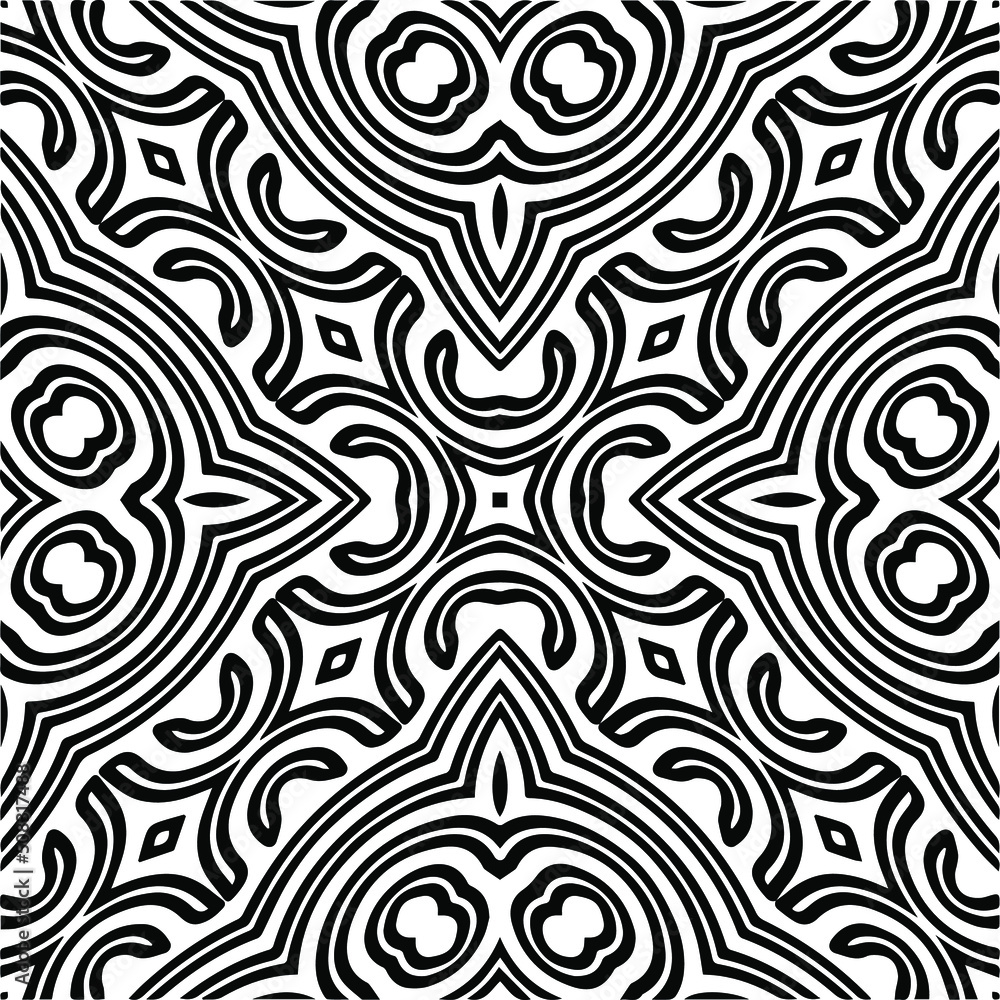 Abstract background with black and white mandala. Line art.Unique geometric vector swatch. Perfect for site backdrop, wrapping paper, wallpaper, textile and surface design. Abstract background with black and white mandala. Line art.Unique geometric vector swatch. Perfect for site backdrop, wrapping paper, wallpaper, textile and surface design.