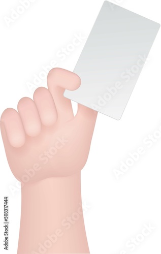 3d cartoon human hand with card. Hand Emoji.