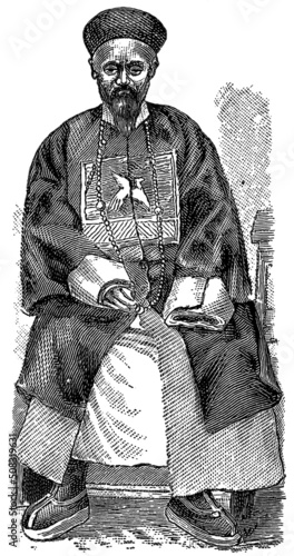 Costume of Mandarin (bureaucrat). China. Publication of the book 