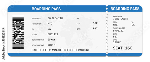 Realistic airline boarding pass. Boarding pass template.