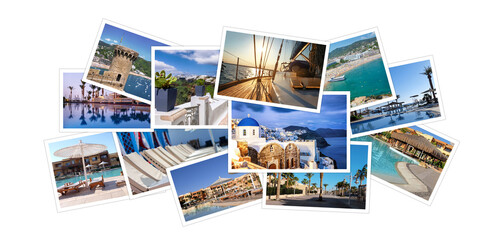 Set of travel photos on white background